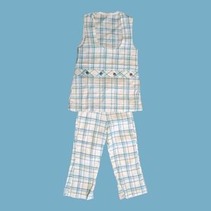 60s Vintage Girls Pants Outfit Casual White Plaid